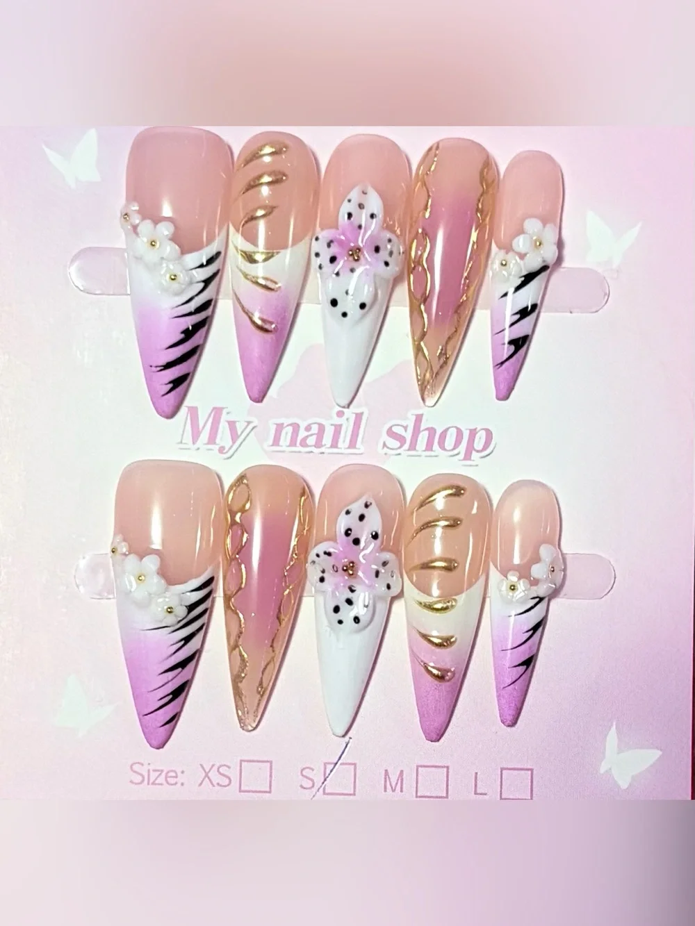 Pink Ombre Floral Press-On Nail Set